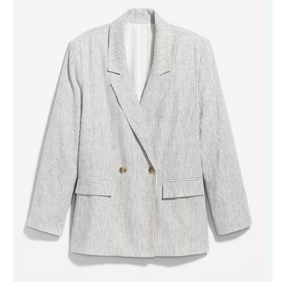 Old Navy Blazer Women's Size S Charcoal Stripe Double Breasted Linen Blend Coat - Picture 10 of 10